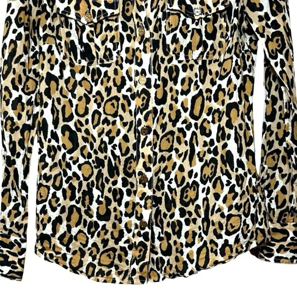 Tory Burch Women’s Leopard Print Button Down Long Sleeve Shirt Size 2